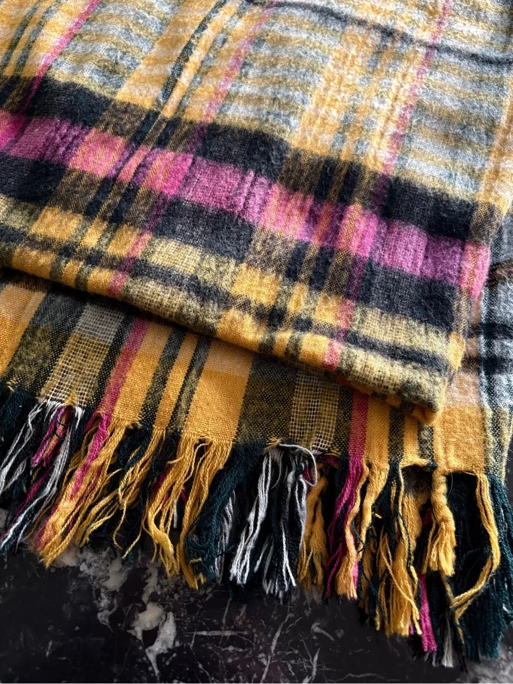 Zara Plaid Yellow, Pink & Black Blanket Scarf